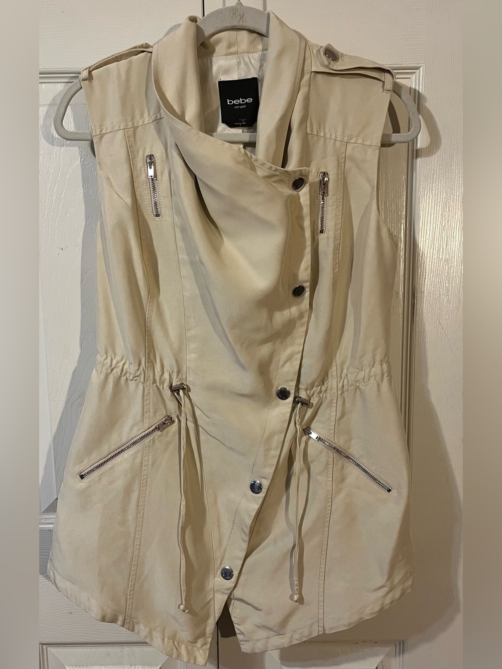 Bebe Moto Drawstring Vest Cream Size Small - Picture 2 of 12